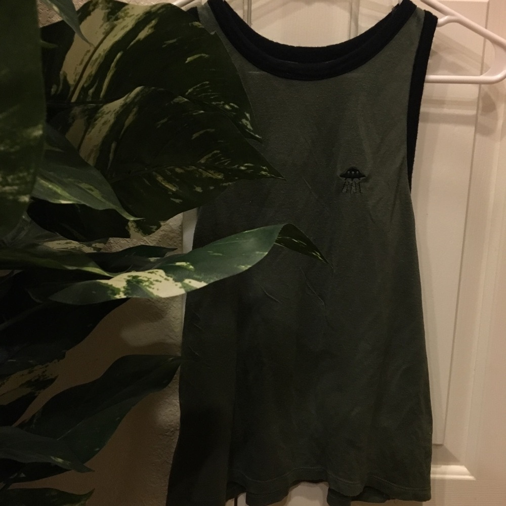 Olive green ufo stitched tank